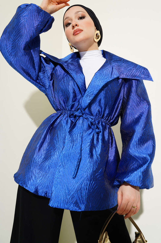 Veste jacquard à taille élastique et manches ballon Saxe