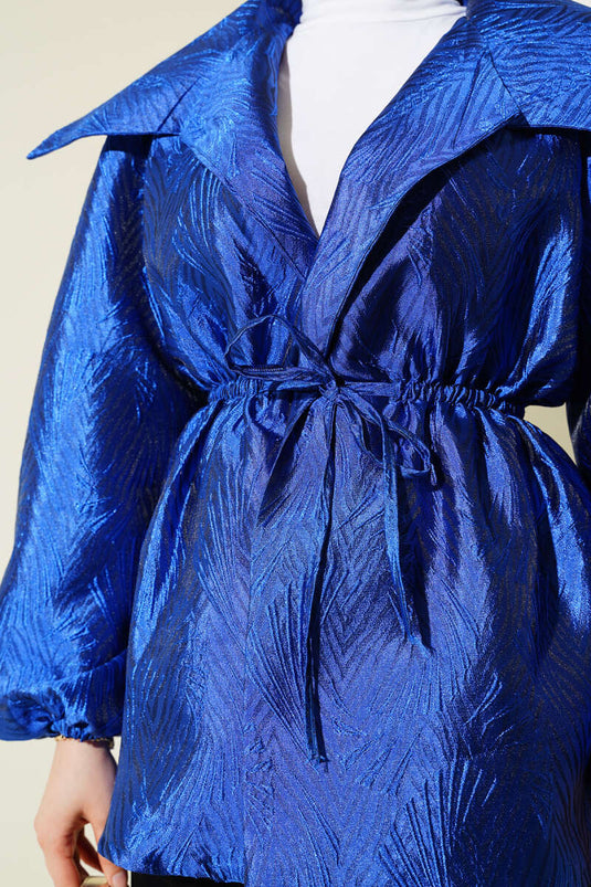 Veste jacquard à taille élastique et manches ballon Saxe