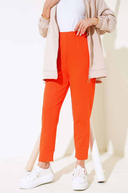 Pantalon basique élastique à taille orange