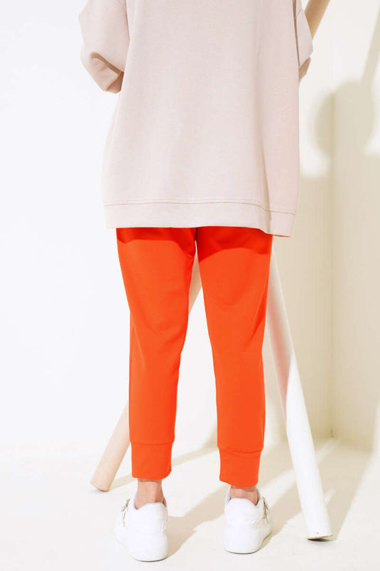 Pantalon basique élastique à taille orange