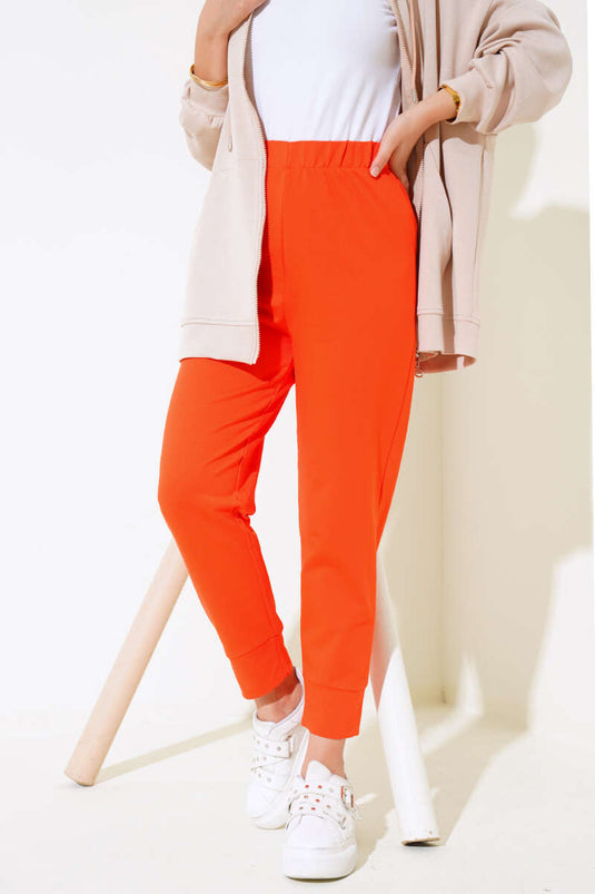 Pantalon basique élastique à taille orange