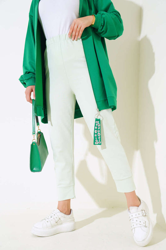 Pantalon Basique Taille Élastique Vert D'eau