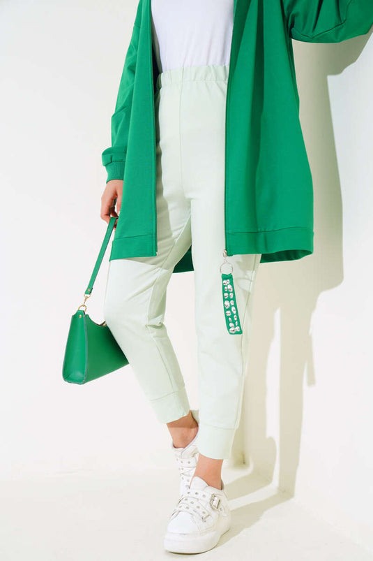 Pantalon Basique Taille Élastique Vert D'eau