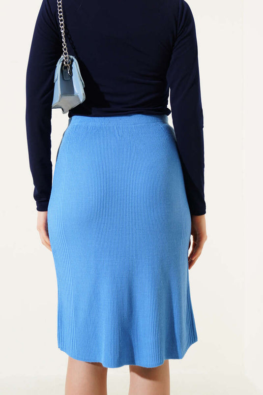 Jupe midi basique en maille indigo à taille élastique