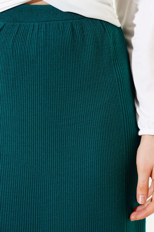 Elastic Waist Basic Knit Midi Skirt Emerald