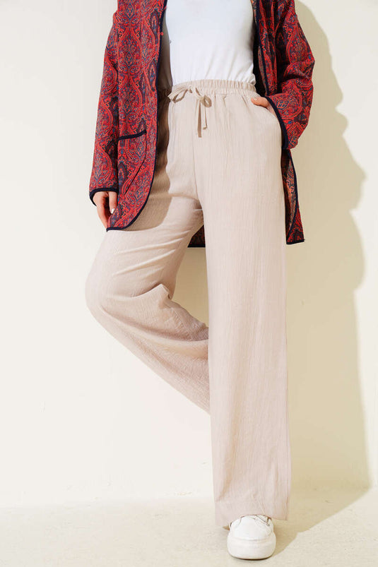 Elastic Waist Wide Leg Trousers Stone