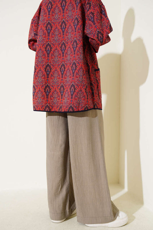 Bel Lastikli Bol Paça Pantolon Küf Yeşili