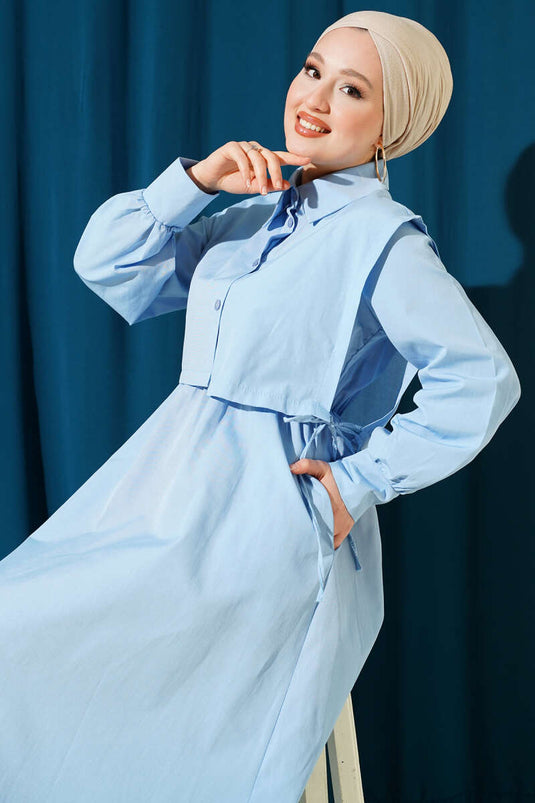 Robe en tericotton avec boléro et ceinture élastique, bleu bébé