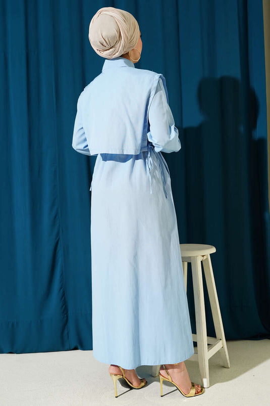 Robe en tericotton avec boléro et ceinture élastique, bleu bébé