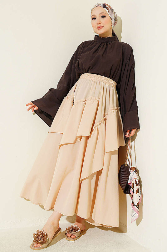 Beige Elasticated Drawstring Skirt