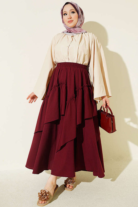 Burgundy Elasticated Drawstring Skirt