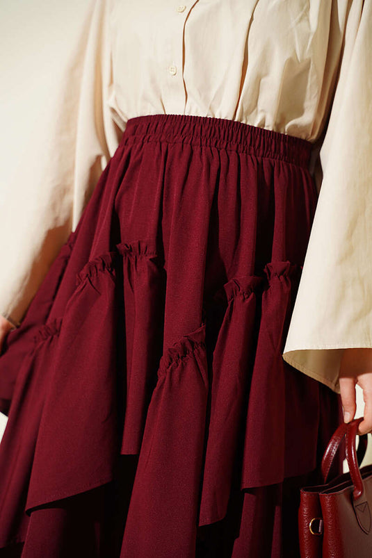 Burgundy Elasticated Drawstring Skirt