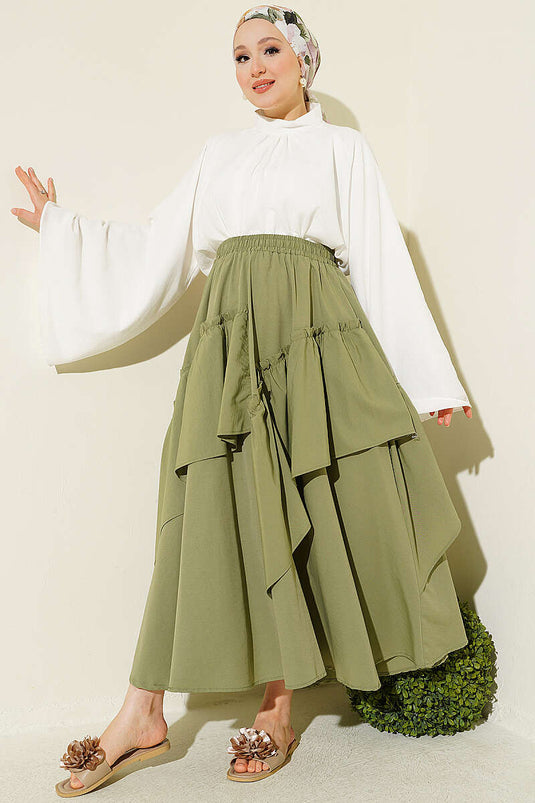 Bel Elasticated Gathered Skirt In Calla Green