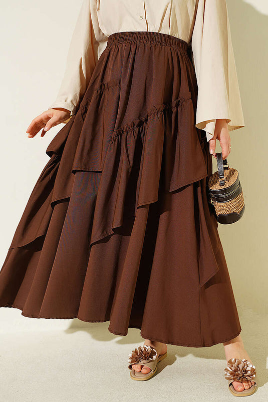 Brown Elasticated Drawstring Skirt