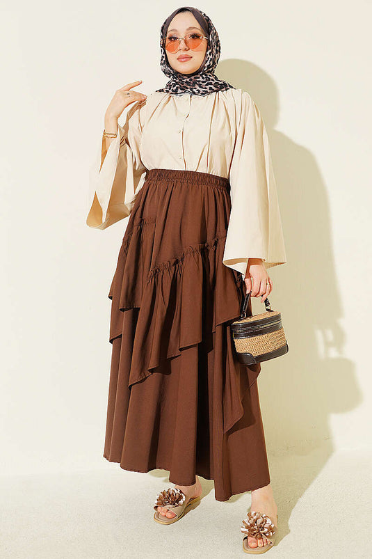 Brown Elasticated Drawstring Skirt