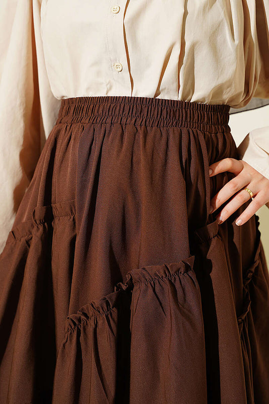 Brown Elasticated Drawstring Skirt