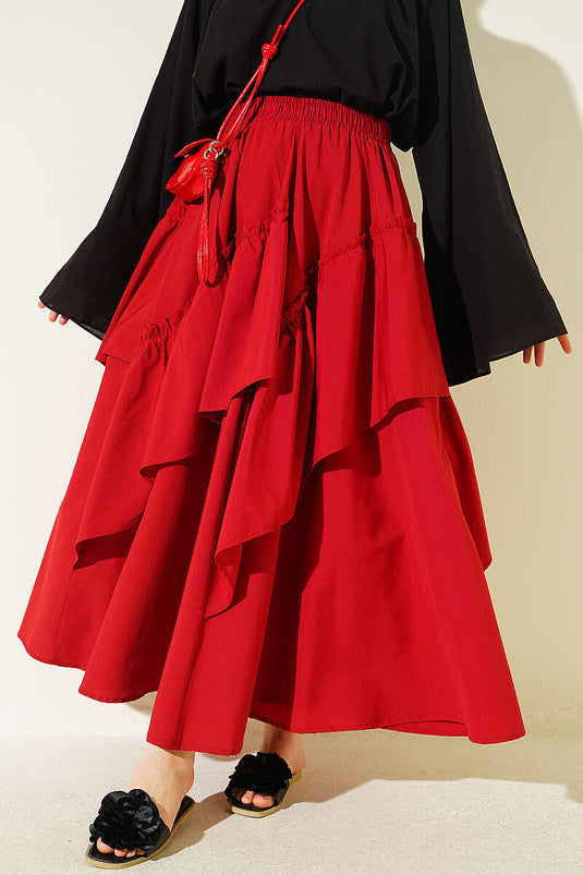 Red Elasticated Drawstring Skirt