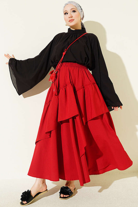 Red Elasticated Drawstring Skirt
