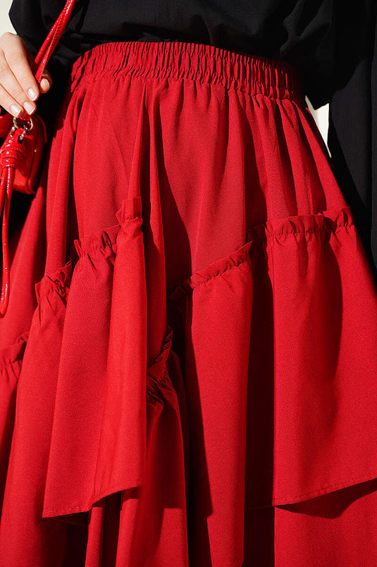 Red Elasticated Drawstring Skirt