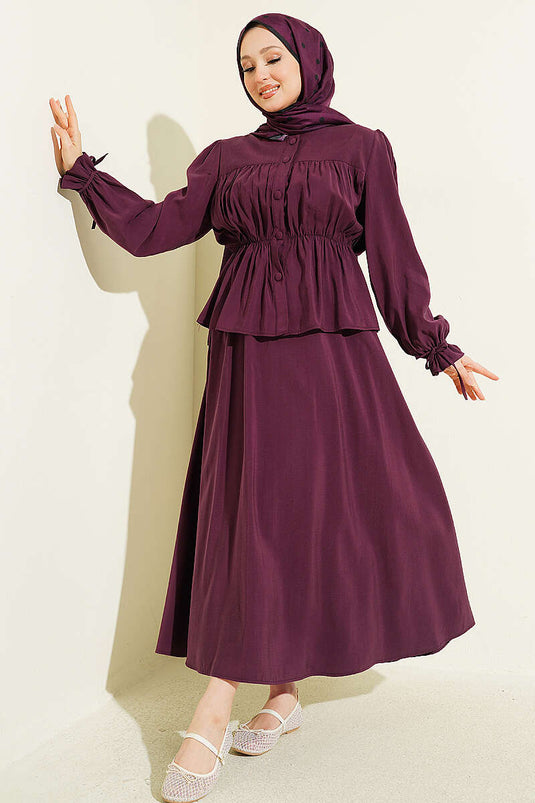 Ensemble deux pièces avec jupe froncée à taille élastique, bordeaux