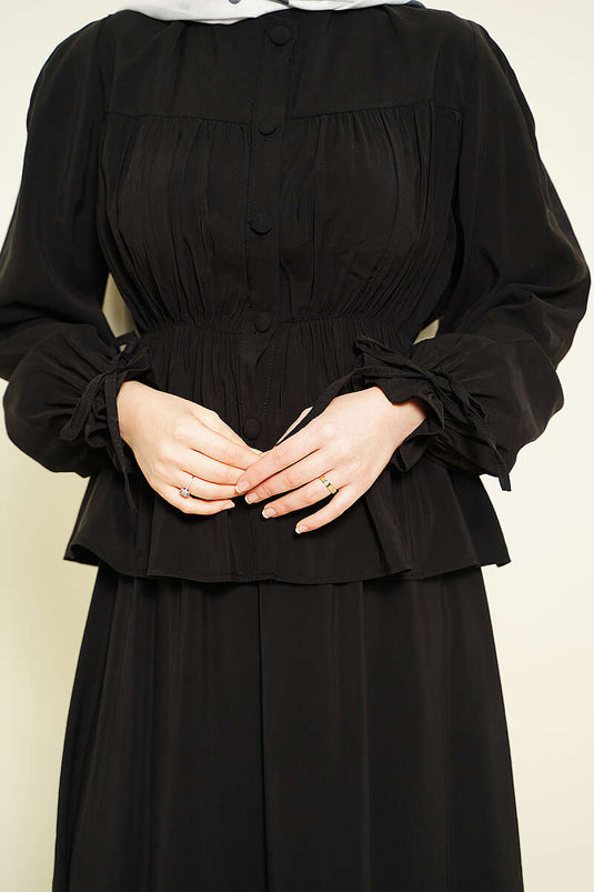Ensemble deux pièces avec jupe froncée et taille élastique, noir