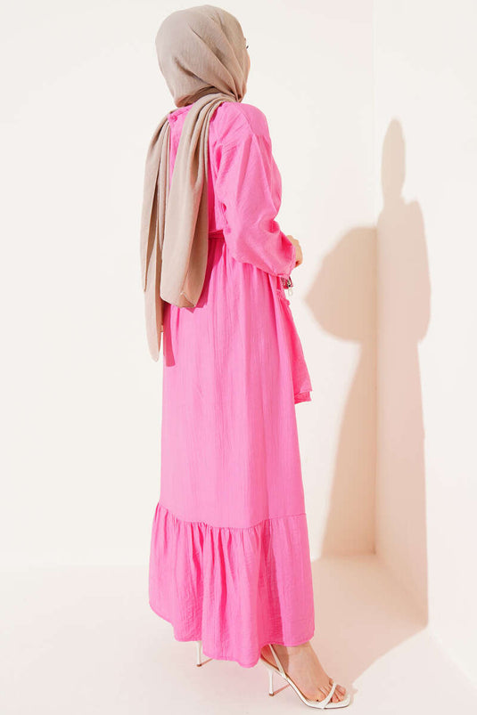 Elastic Waist Cross Layered Dress Pink