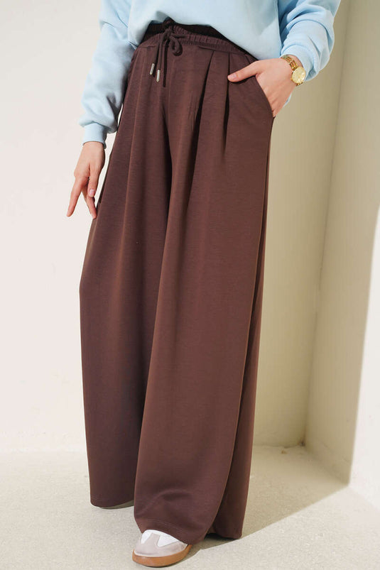 Pantalon À Taille Élastiquée Et Poches En Café