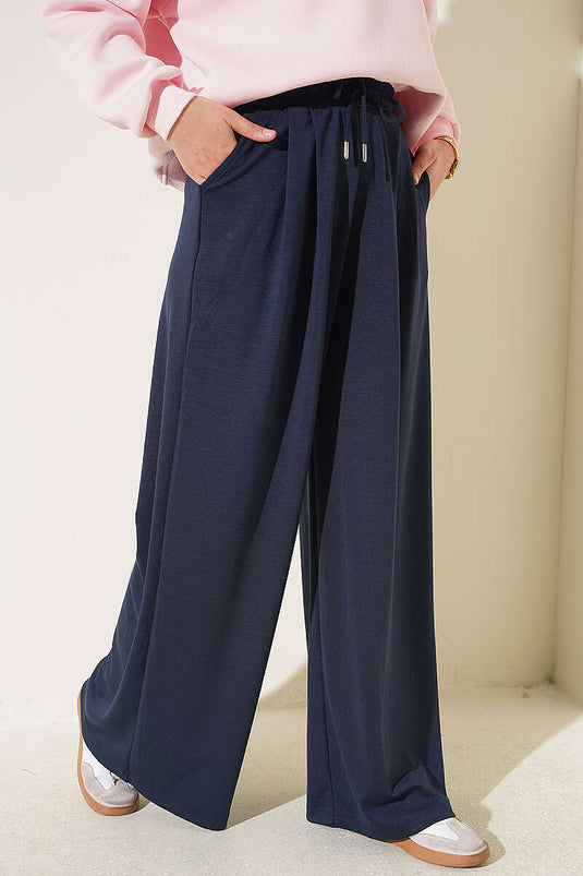 Navy Blue Hose Mit Gürtel Und Taschen