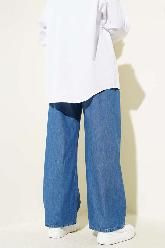 Elastic Waist Pocket Jeans Denim Blue