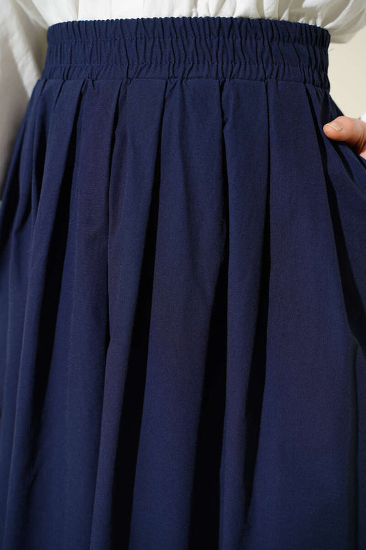 Jupe en popeline avec poches et taille élastique, bleu marine