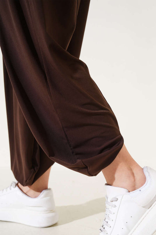 Pantalon Shalwar avec poche à taille élastique marron