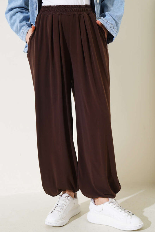 Pantalon Shalwar avec poche à taille élastique marron