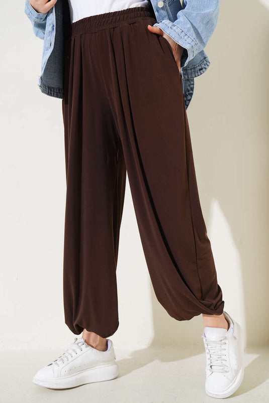 Pantalon Shalwar avec poche à taille élastique marron