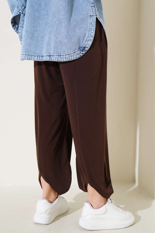 Pantalon Shalwar avec poche à taille élastique marron