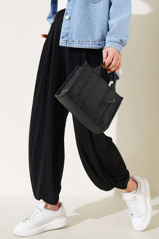 Belted Pocket Harem Pants Black