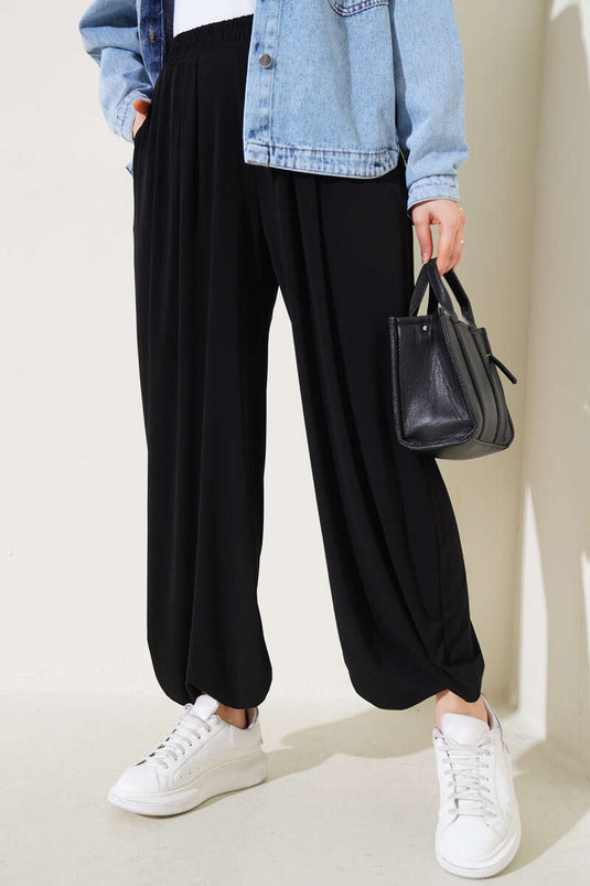 Belted Pocket Harem Pants Black