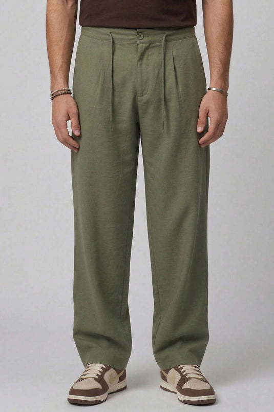 Herrenhose aus Tensel mit elastischem Bund und Taschen, Khaki