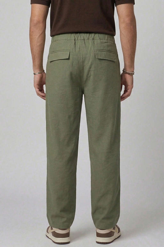 Herrenhose aus Tensel mit elastischem Bund und Taschen, Khaki