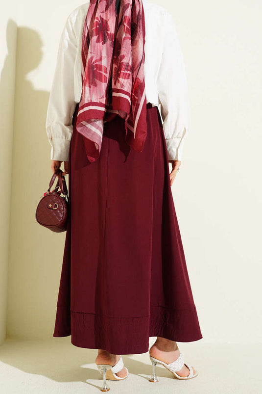 Burgundy Tencel Skirt with Elastic Waist and Pockets