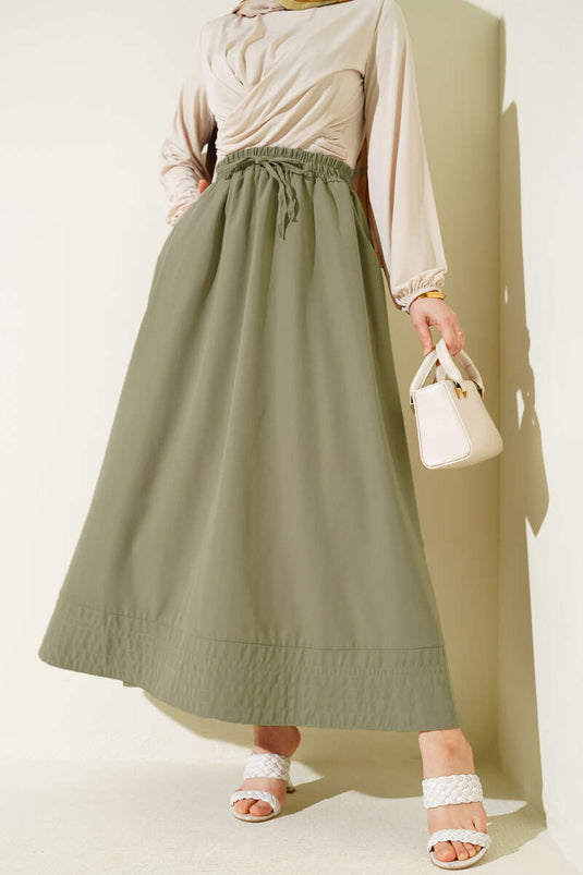 Jupe Tensel Avec Poches Et Taille Élastique, Vert Avocat