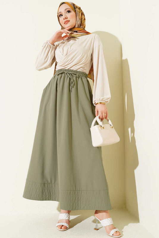 Jupe Tensel Avec Poches Et Taille Élastique, Vert Avocat