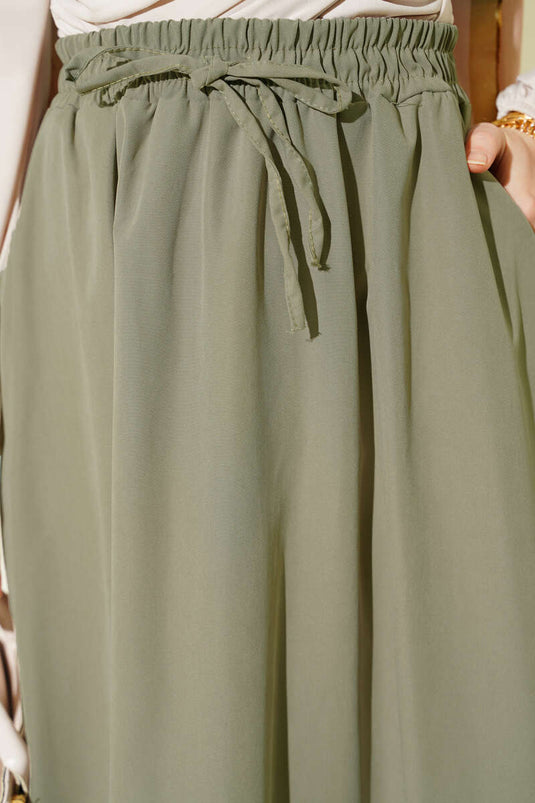 Jupe Tensel Avec Poches Et Taille Élastique, Vert Avocat