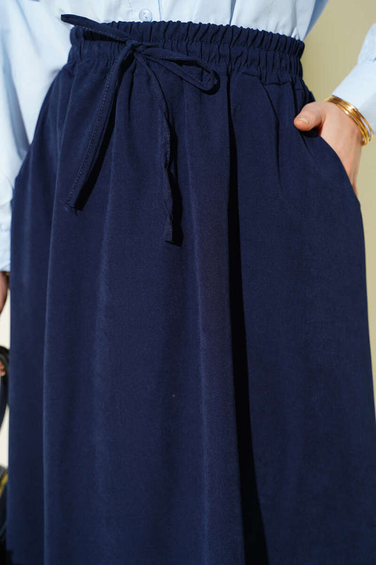 Jupe en Tencel bleu marine avec poches et taille élastique
