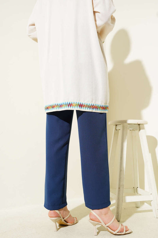 Pantalon large à taille élastique avec ruban indigo