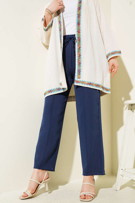 Pantalon large à taille élastique avec ruban indigo