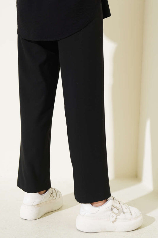 Belted Elastic Waist Slim Fit Pants Black