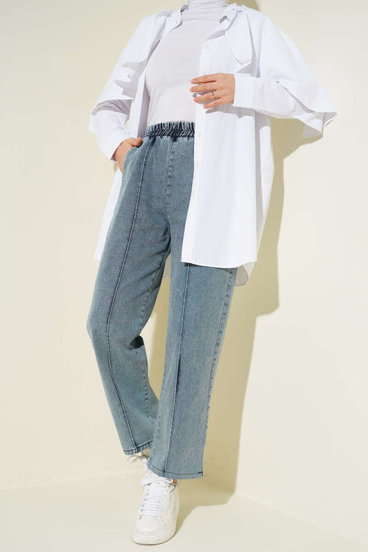 Jeanshose mit abnehmbarem Gürtel, Eisblau