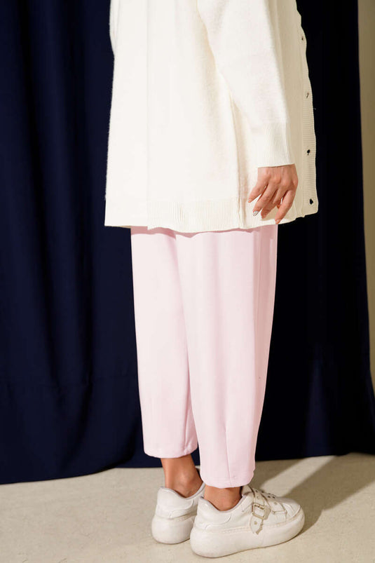 Bel Lastikli Çımalı Loyşa Pantolon Pembe