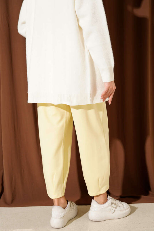 Bel Lastikli Çımalı Loyşa Pantolon Sarı