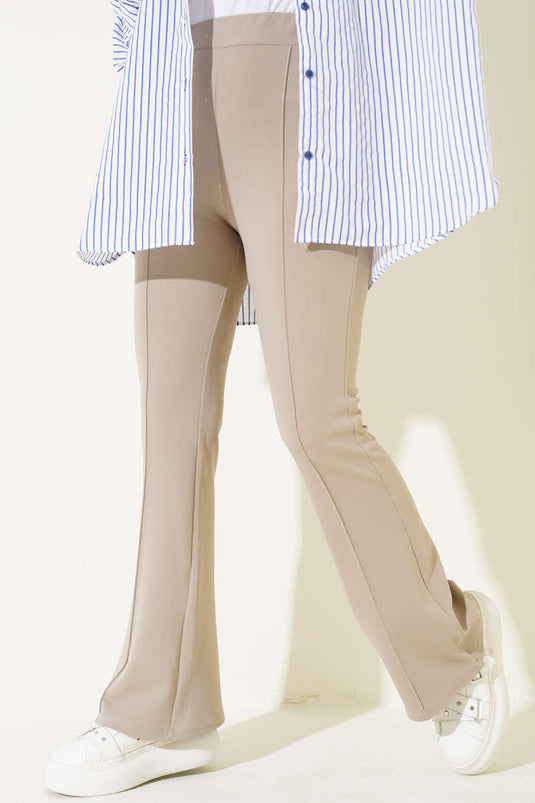 Belted Elastic Waist Trousers Beige